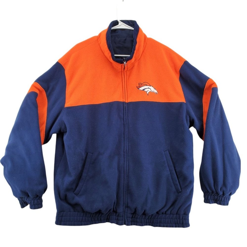 NFL Denver Broncos Jacket Men's Reversible Full Zip Long Sleeve Fleece Blue XL